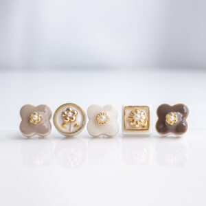 ブラウンベージュ アイボリー ホワイト ブラウン 美濃焼 タイル ピアス イヤリング 5つセット