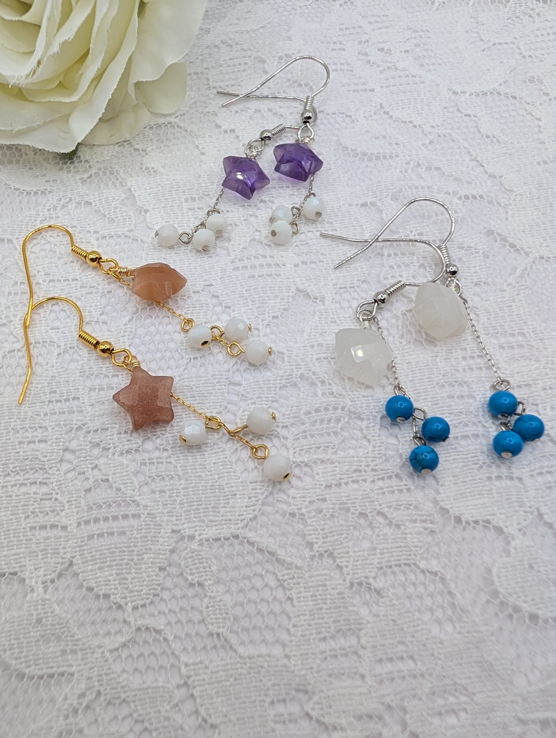 p293 星をまとう天然石ピアス／3color【ムーンストーン・アメジスト